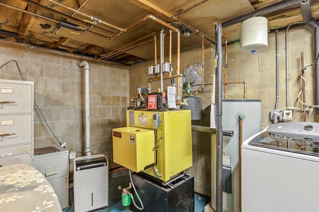 5 Shore Dr, Setauket, NY 11733 - unfinished basement featuring washer / dryer and water heater
