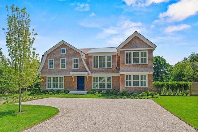 161 S Rd, Westhampton, NY 11977 - shingle-style home featuring a front yard and gravel driveway
