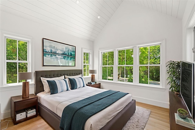 161 S Rd, Westhampton, NY 11977 - bedroom featuring wooden ceiling, light wood finished floors, and high vaulted ceiling