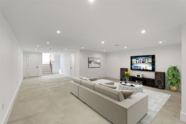 161 S Rd, Westhampton, NY 11977 - living room with stairway, recessed lighting, and concrete flooring