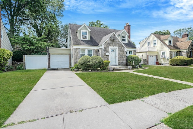 662 Rose Blvd, Baldwin, NY 11510 - cape cod home featuring stone siding, driveway, an attached garage, and a chimney