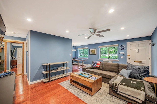 114 Jervis Ave Unit 114, Farmingdale, NY 11735 - living room featuring ceiling fan, light wood-style flooring, and recessed lighting