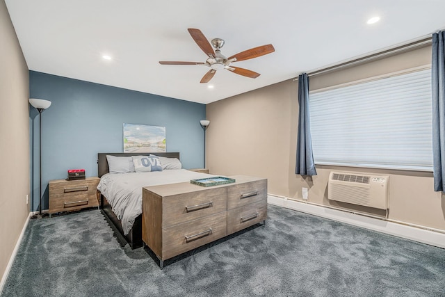 114 Jervis Ave Unit 114, Farmingdale, NY 11735 - bedroom with dark colored carpet, an AC wall unit, recessed lighting, and ceiling fan