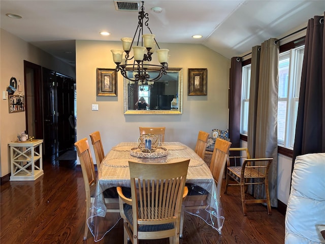4218 217th St, Bayside, NY 11361 - dining room with wood finished floors, a chandelier, lofted ceiling, and recessed lighting