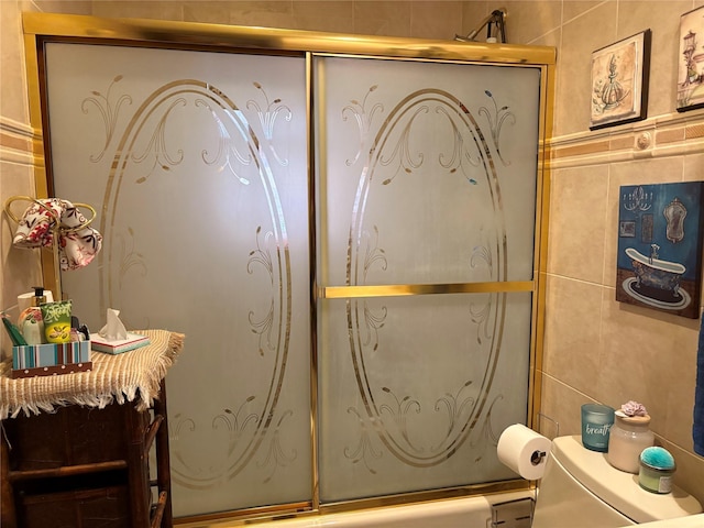 4218 217th St, Bayside, NY 11361 - bathroom view of tile walls and enclosed tub / shower combo