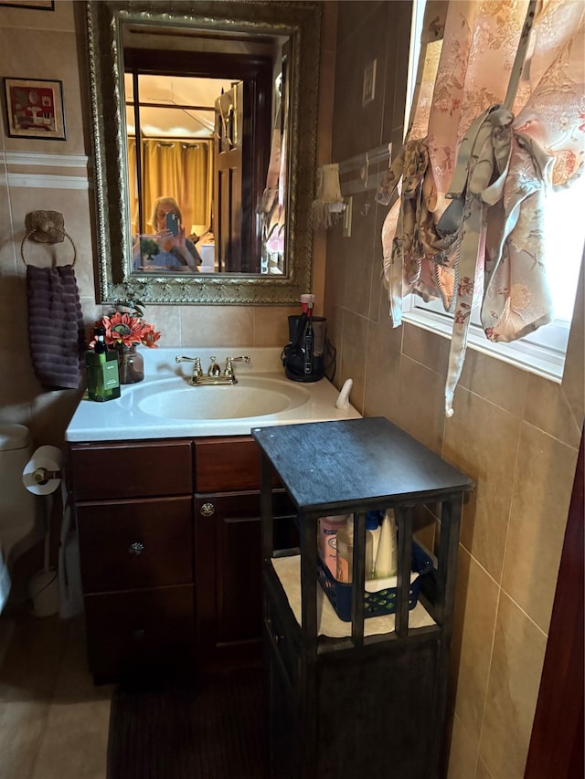 4218 217th St, Bayside, NY 11361 - bathroom featuring tile walls and vanity