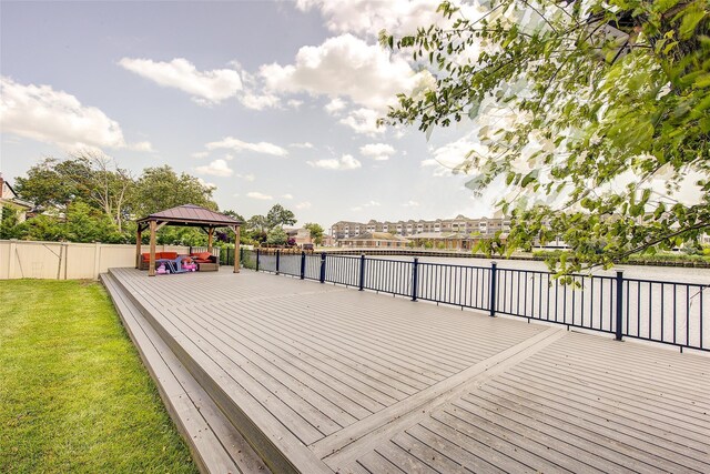 615 Pearl St, Oceanside, NY 11572 - wooden terrace featuring a gazebo and a water view