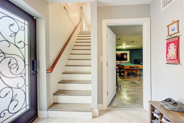 615 Pearl St, Oceanside, NY 11572 - foyer entrance featuring pool table and stairs
