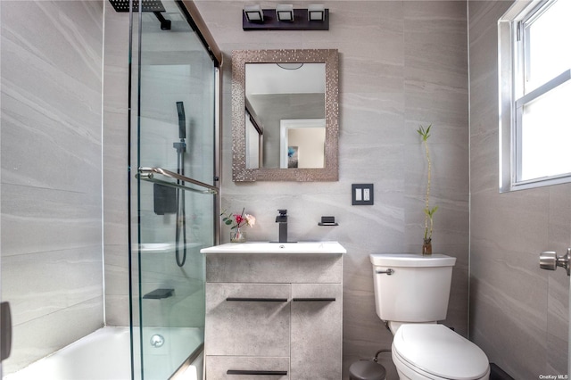 60-09 170th St, Flushing, NY 11365 - bathroom featuring tile walls and enclosed tub / shower combo
