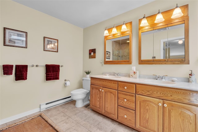 182 Fairway Dr, Carmel, NY 10512 - full bathroom with a baseboard radiator, double vanity, tile patterned flooring, and a shower