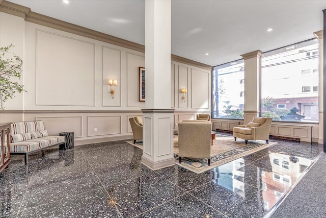 700 Shore Rd Unit 5Ee, Long Beach, NY 11561 - building lobby with a decorative wall, a wainscoted wall, and recessed lighting