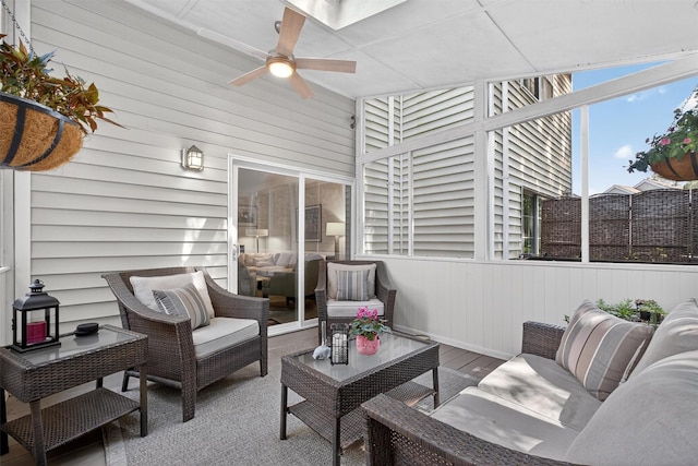 42 Prestwick Ct, Poughkeepsie, NY 12603 - sunroom / solarium featuring an outdoor hangout area, ceiling fan, and healthy amount of natural light