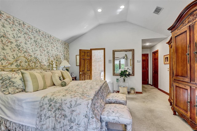 51 Glenridge Ave, Stony Brook, NY 11790 - bedroom featuring lofted ceiling, light colored carpet, and recessed lighting