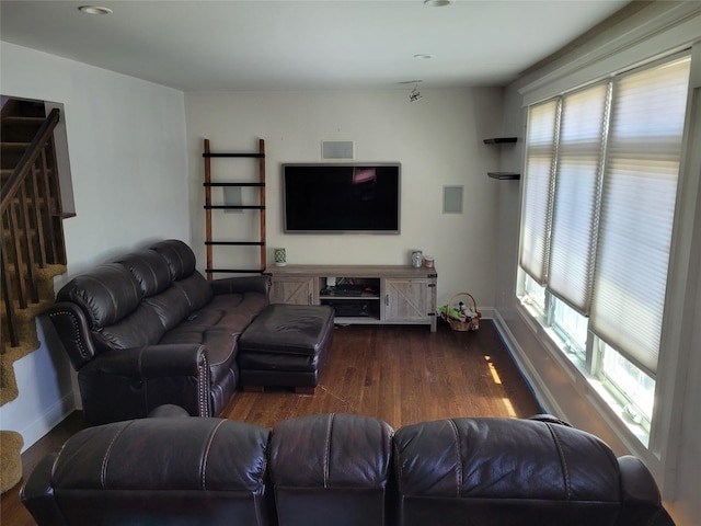 422 Saint Agnes Pl, Franklin Square, NY 11010 - living area with wood finished floors and stairs