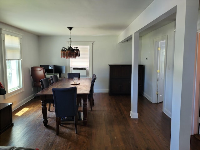 422 Saint Agnes Pl, Franklin Square, NY 11010 - dining area featuring dark wood-style flooring, a chandelier, and cooling unit
