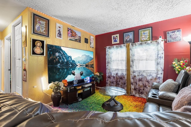 15 E Walnut St, Central Islip, NY 11722 - living area featuring a textured ceiling and carpet