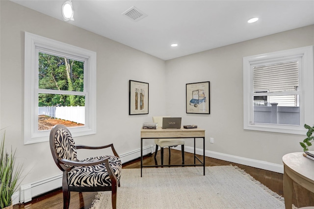 10 Branch Pl, Roosevelt, NY 11575 - office with baseboard heating, wood finished floors, and recessed lighting