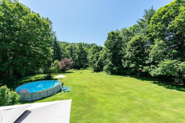 542 Peekskill Hollow Rd, Putnam Valley, NY 10579 - view of green lawn with an outdoor pool and a forest view