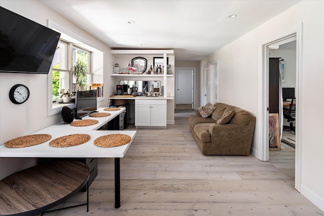 542 Peekskill Hollow Rd, Putnam Valley, NY 10579 - living room featuring light wood-type flooring, recessed lighting, and bar area