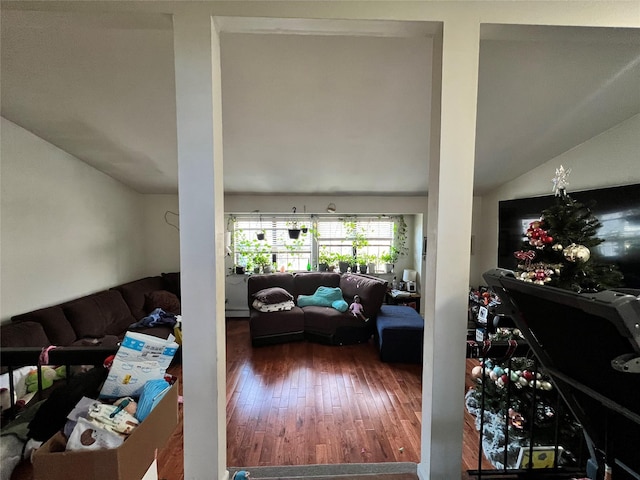 411 121st St Unit 12A, College Point, NY 11356 - living room with hardwood / wood-style floors and vaulted ceiling