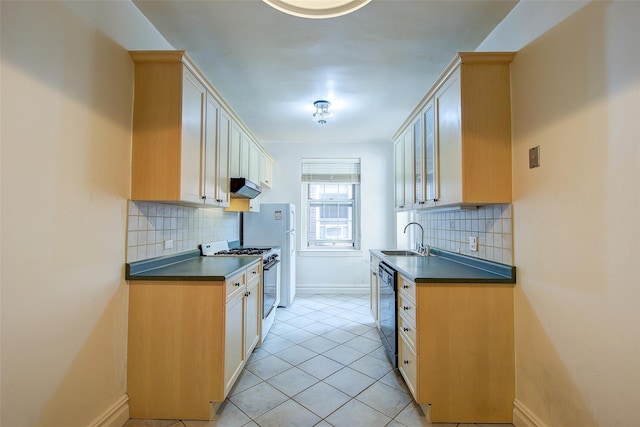117-01 Park Ln S Unit C5D, Kew Gardens, NY 11415 - kitchen featuring gas range gas stove, under cabinet range hood, dark countertops, and backsplash