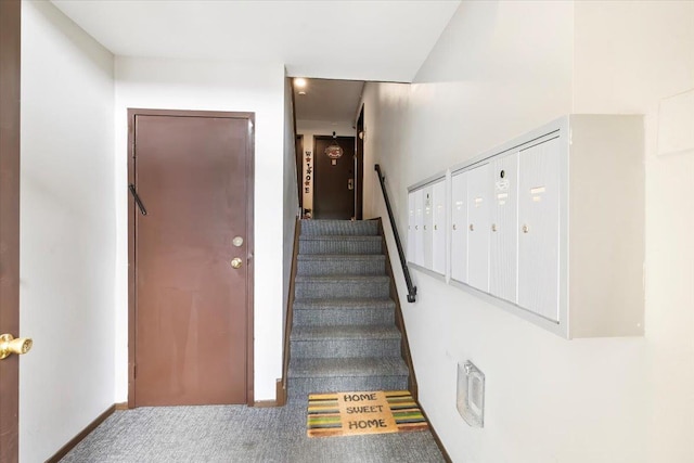 346 Richard Ct, Pomona, NY 10970 - staircase featuring mail area and carpet floors