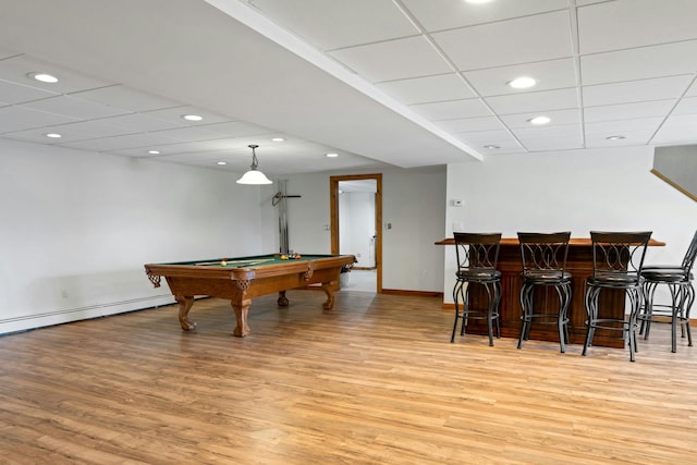 354 Sunset Hill Rd E, Fishkill, NY 12524 - playroom with recessed lighting, light wood-type flooring, billiards, a drop ceiling, and a dry bar