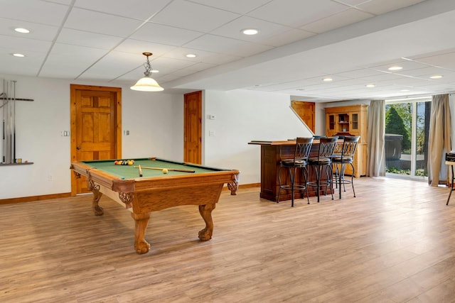 354 Sunset Hill Rd E, Fishkill, NY 12524 - game room with a bar, billiards, light wood finished floors, a drop ceiling, and recessed lighting
