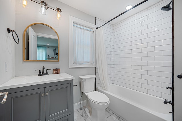 206 Brooksite Dr, Smithtown, NY 11787 - bathroom featuring vanity, marble finish floors, and shower / bath combination with curtain