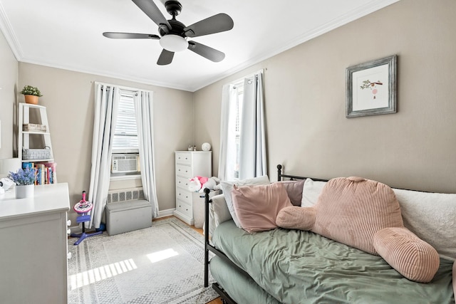 4265 Webster Ave Unit 6A, Bronx, NY 10470 - bedroom with multiple windows, crown molding, a ceiling fan, and cooling unit