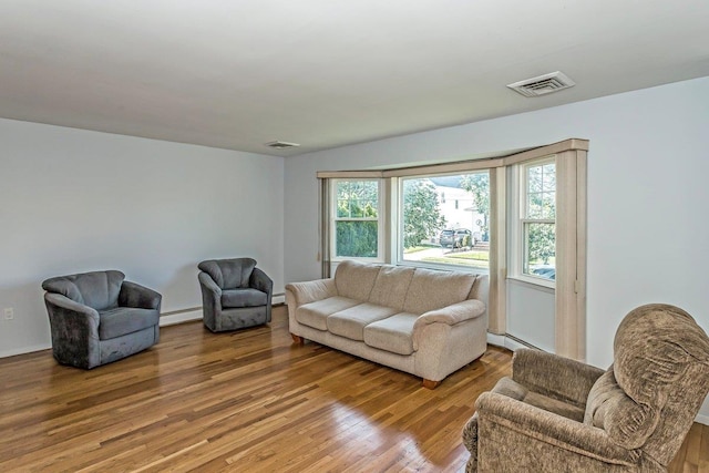 46 Pine St, Oceanside, NY 11572 - living room featuring a baseboard heating unit and wood finished floors