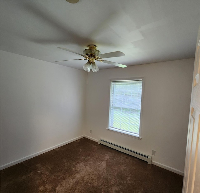 7219 State Rte 42, Grahamsville, NY 12740 - spare room featuring baseboard heating, a ceiling fan, and dark carpet