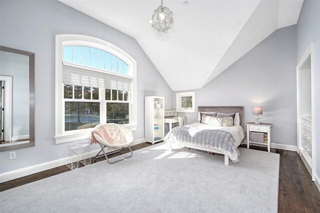 5 Sutton Farm Dr, Chappaqua, NY 10514 - bedroom featuring vaulted ceiling and dark wood finished floors