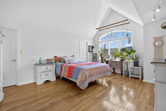 50 Corbin Hill Rd Unit 13, Fort Montgomery, NY 10922 - bedroom featuring light wood finished floors, high vaulted ceiling, and track lighting