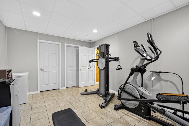 50 Corbin Hill Rd Unit 13, Fort Montgomery, NY 10922 - exercise room with a paneled ceiling, light tile patterned floors, and recessed lighting