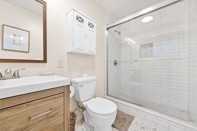 1942 Lilac Dr, Westbury, NY 11590 - bathroom with vanity, a stall shower, and tile patterned flooring