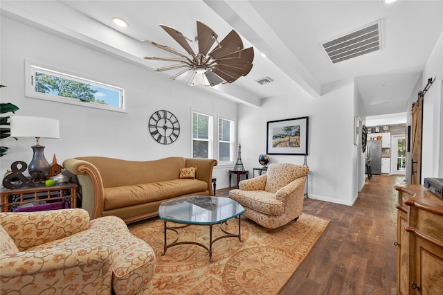 16 Broadway, Loch Sheldrake, NY 12759 - living room with dark wood-type flooring, recessed lighting, and a barn door