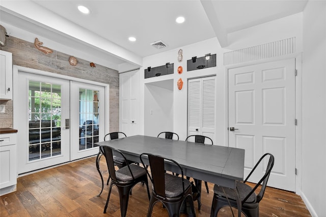 16 Broadway, Loch Sheldrake, NY 12759 - dining area featuring french doors, dark wood-type flooring, and recessed lighting