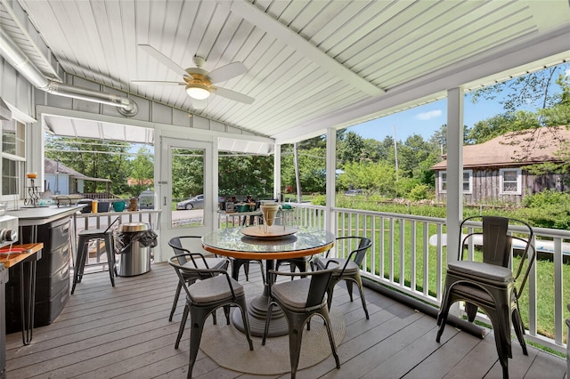 16 Broadway, Loch Sheldrake, NY 12759 - sunroom with ceiling fan, vaulted ceiling, and outdoor dining area