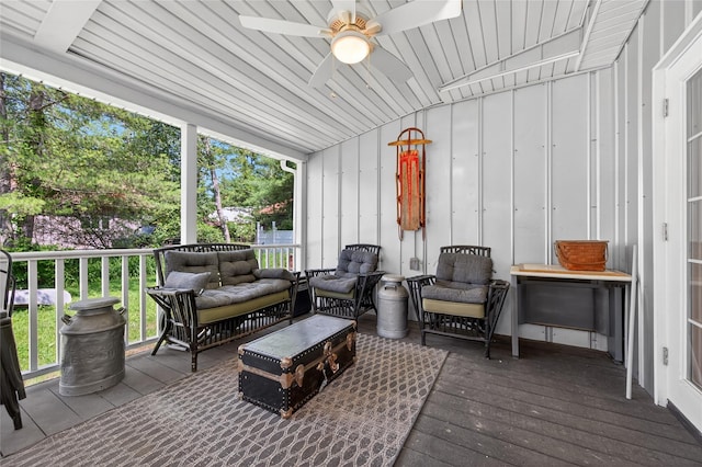 16 Broadway, Loch Sheldrake, NY 12759 - sunroom with ceiling fan and outdoor lounge area
