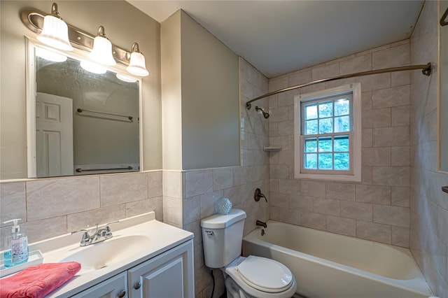 10 Valentine Rd, Shoreham, NY 11786 - bathroom with vanity, shower / tub combination, and tile walls
