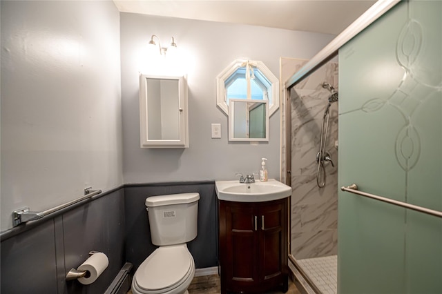 10 Valentine Rd, Shoreham, NY 11786 - bathroom with a stall shower, vanity, and a baseboard radiator