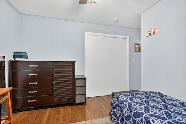 15 Cedar Ln, Cornwall, NY 12518 - bedroom with wood finished floors, a ceiling fan, and a closet