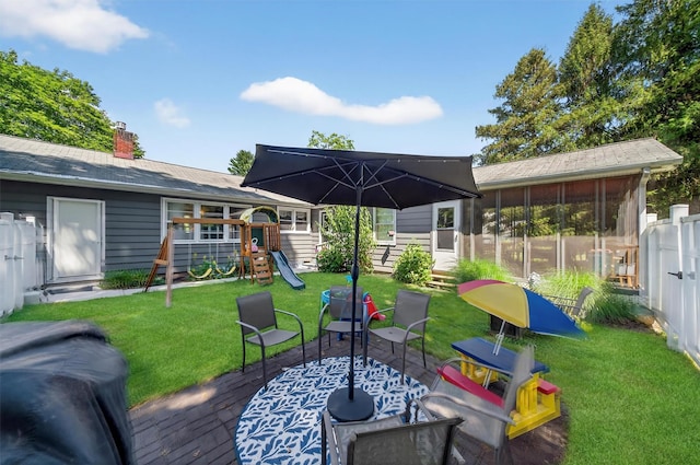 15 Cedar Ln, Cornwall, NY 12518 - wooden terrace with a playground and a sunroom