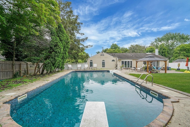 41 Linda St, Port Jefferson Station, NY 11776 - view of swimming pool featuring a gazebo, a fenced backyard, and a patio area