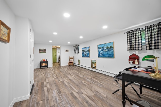54 Bankside Dr, Centerport, NY 11721 - office space with recessed lighting, baseboard heating, and wood finished floors