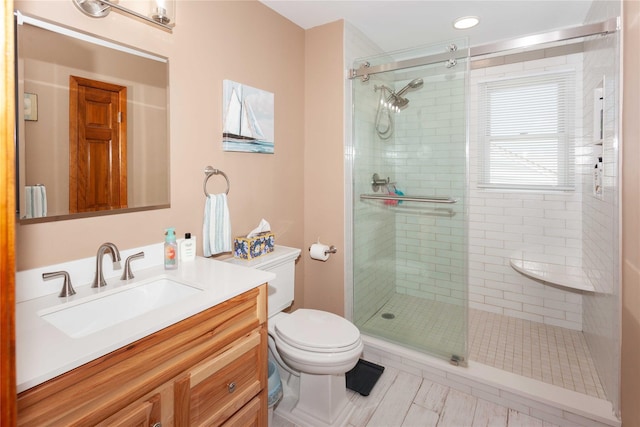 66 Parma Rd, Island Park, NY 11558 - full bathroom featuring a shower stall, vanity, and recessed lighting
