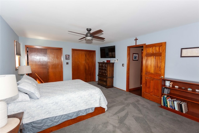 66 Parma Rd, Island Park, NY 11558 - carpeted bedroom with two closets and ceiling fan