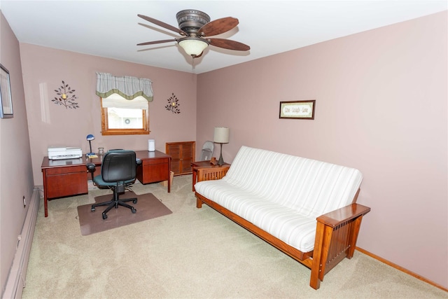66 Parma Rd, Island Park, NY 11558 - carpeted home office featuring ceiling fan and a baseboard heating unit