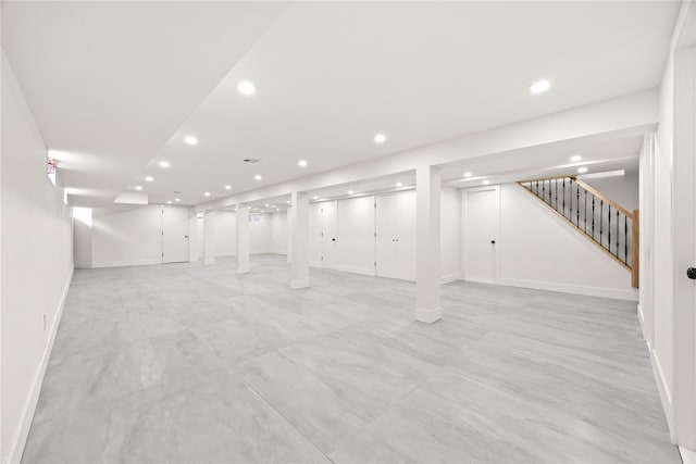 226-07 76th Rd, Bayside, NY 11364 - finished basement featuring stairs and recessed lighting